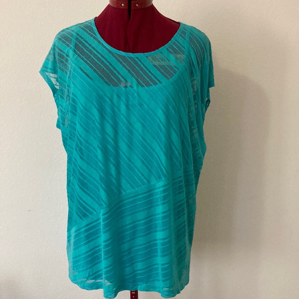 Dana Buchman teal blue blouse with  lining. Size Large. No stains or tears.